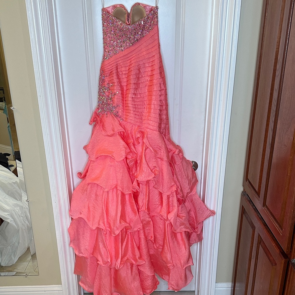 Night Moves Prom Collection Coral Ruffled Gown - Picture 6 of 8
